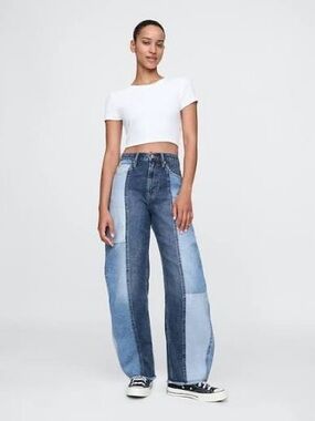 GAP Two-Tone Patchwork Barrel Jeans